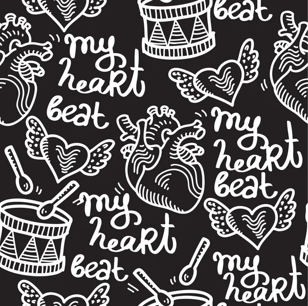 A szívverés doodle minta — Stock Vector