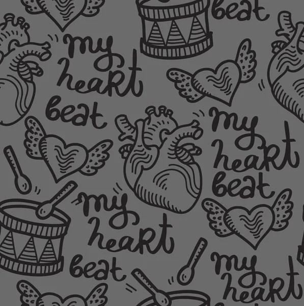 Η καρδιά μου κτύπησε doodle μοτίβο — Διανυσματικό Αρχείο