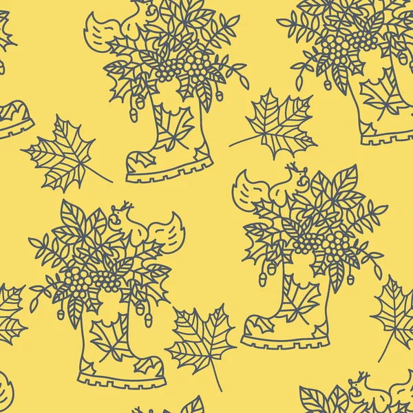 Stiefel mit Blättern nahtloses Muster — Stockvektor
