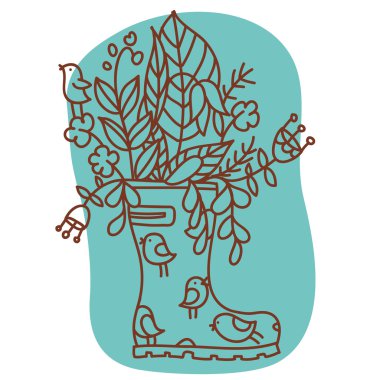 Lastik çizme ile bitki ve kuş