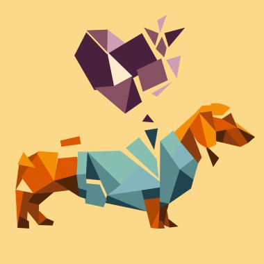 Çokgen dachshund ve kalp