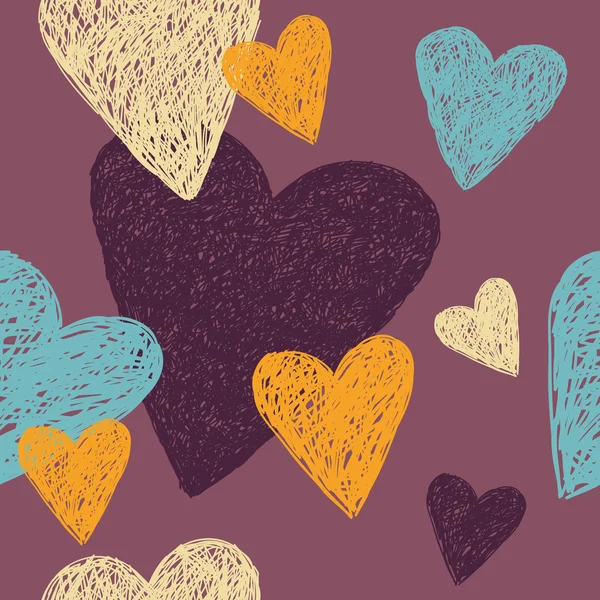 Γραμμική σκίτσο με πολύχρωμες καρδιές — Διανυσματικό Αρχείο