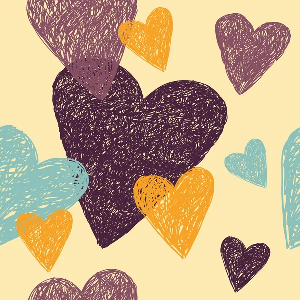 Croquis linéaire avec des cœurs colorés — Image vectorielle