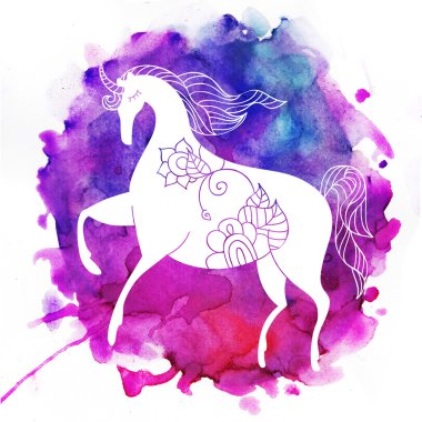 Soyut beyaz tek boynuzlu at