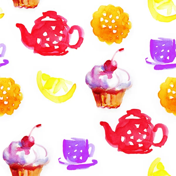 Teatime Aquarell Hintergrund — Stockfoto