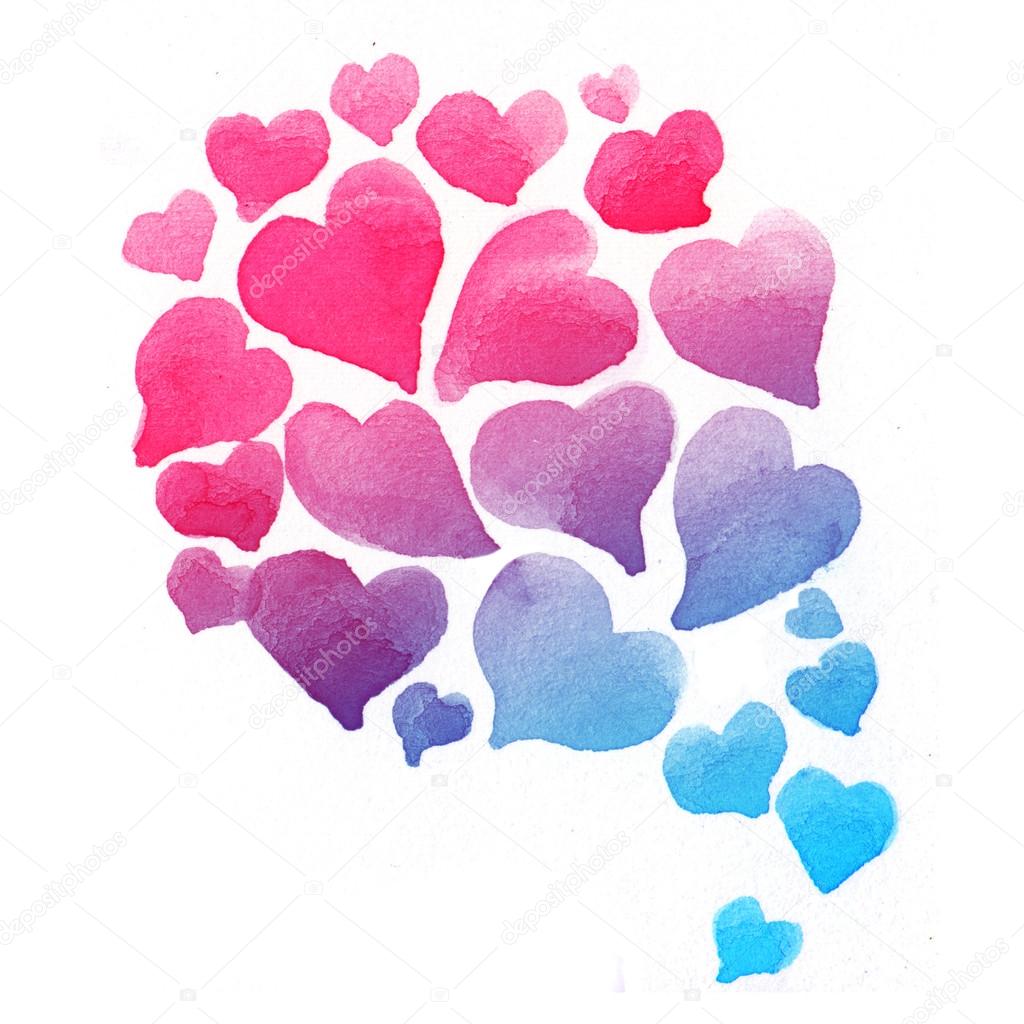 Watercolor love hearts