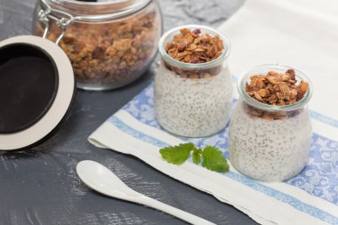 Chia tohum pudingle granola cam kavanozda