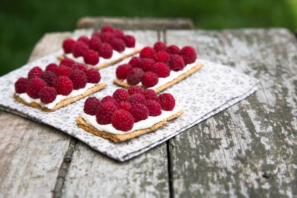 Brot mit Quark und frischen Himbeeren — Stockfoto