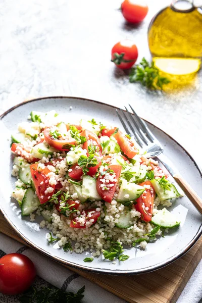 Salade Orientale Traditionnelle Tabouleh Tabule Salade Cous Cous Aux Légumes — Photo