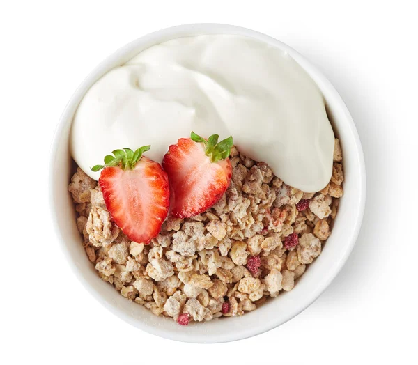 Bowl de muesli de cereale integrale pe fundal alb — Fotografie, imagine de stoc