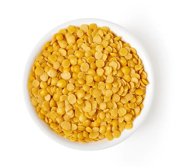 上から白、分離された黄色の豆のボウル — ストック写真