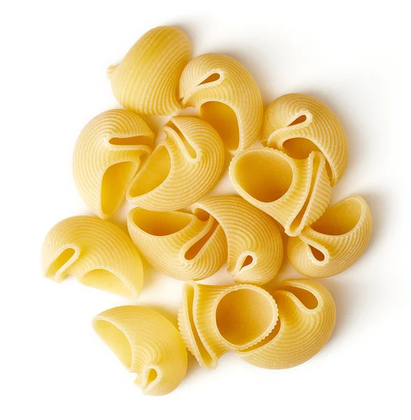 Pasta lumaconi aislada sobre blanco, desde arriba — Foto de Stock