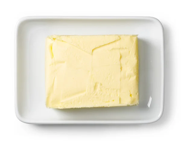 Butterschale isoliert auf weiß, von oben — Stockfoto