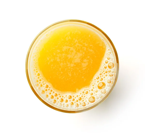 Glass of fresh orange juice isolated on white, from above — Stock Photo, Image