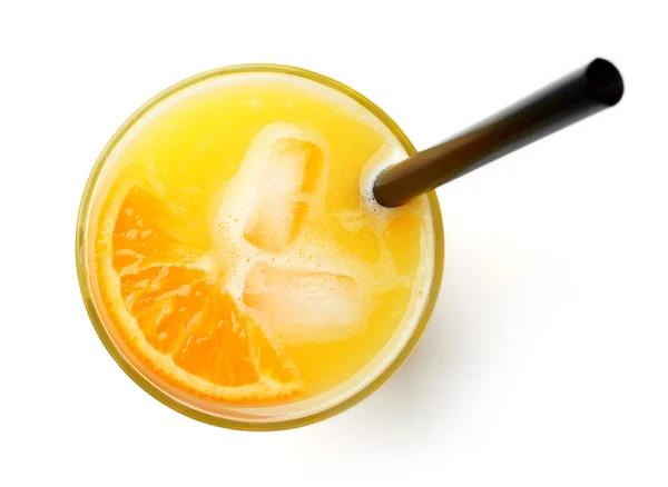 Glass of fresh orange juice isolated on white, from above — Stock Photo, Image