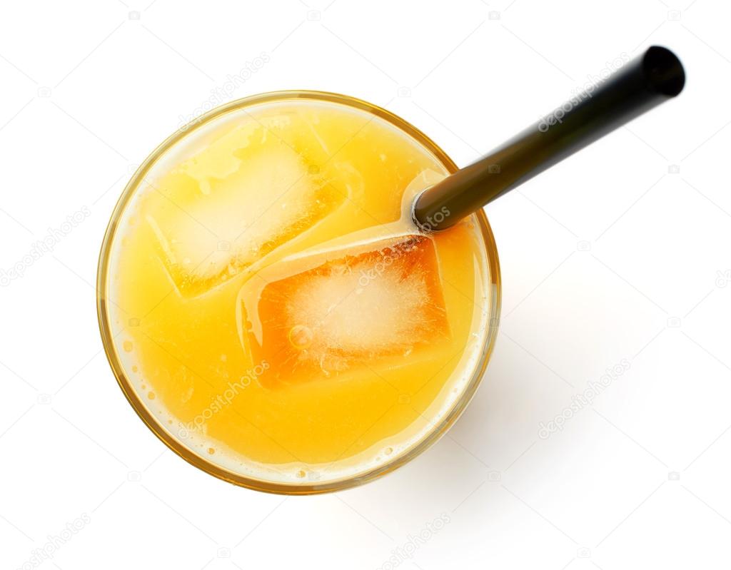 Glass of fresh orange juice isolated on white, from above — Stock ...