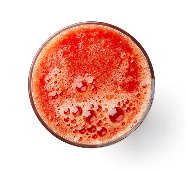 Bicchiere di succo di pomodoro fresco isolato su bianco, dall'alto — Foto Stock