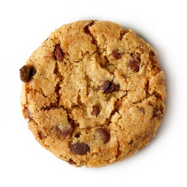 Beyaz arkaplanda izole edilmiş çikolatalı kurabiye, üst görünüm