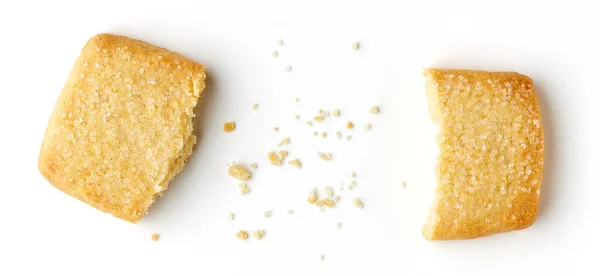 Zlomené Máslo Cookie Izolované Bílém Pozadí Horní Pohled — Stock fotografie