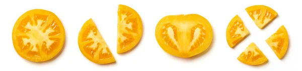 Krojony Żółty Pomidor Izolowany Białym Tle Widok Góry — Zdjęcie stockowe