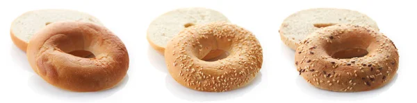 Ensemble Pain Bagel Frais Isolé Sur Fond Blanc — Photo