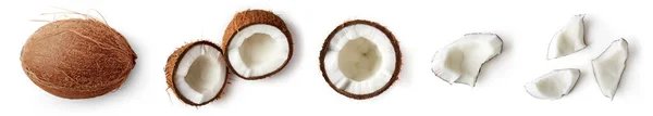 Całe Orzechy Kokosowe Kokosowe Wyizolowane Białym Tle — Zdjęcie stockowe