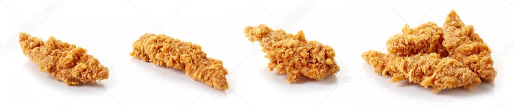 Fried breaded chicken fillet isolated on white background