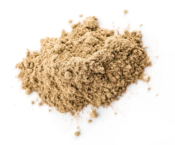 Maca powder on white backgroun, top view — Stock Photo, Image