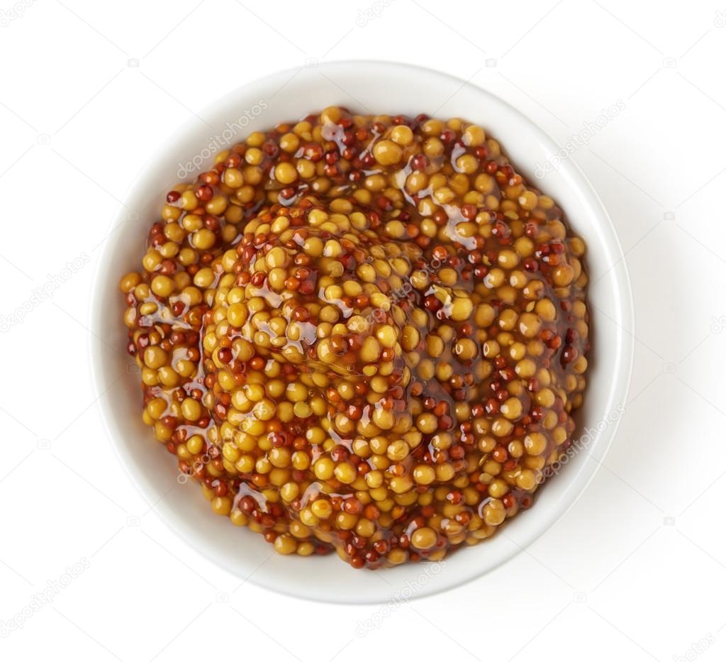 Bowl of full wholegrain mustard