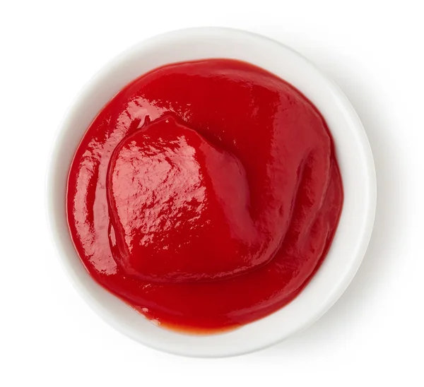 Ketchup ou molho de tomate no fundo branco — Fotografia de Stock