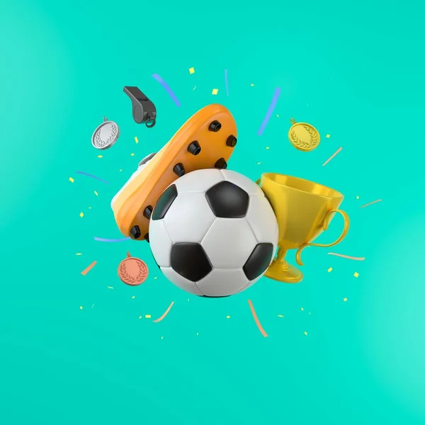 足球运动在线智能手机 足球场屏幕电话 足球锦标赛的概念 体育在线频道 体育应用在线 足球频道足球比赛 3D插画家 — 图库照片