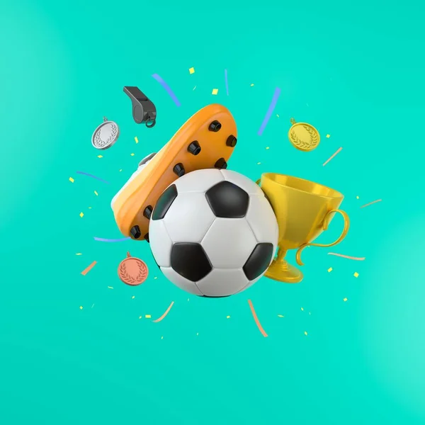 Akıllı telefondan futbol sporu çevrimiçi. Futbol sahası ekranlı telefonu. Futbol turnuvası konsepti. Spor kanalı. Spor uygulaması devrede. Futbol kanalı. Futbol yarışması. 3d illüstratör.