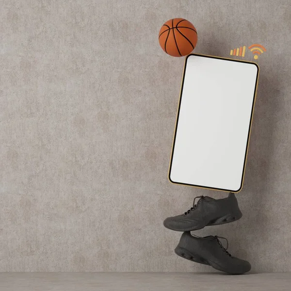 농구는 스마트폰으로 온라인으로 갑니다 스포츠 프로그램 스크린 모바일 Mock 온라인 — 스톡 사진