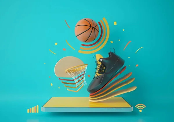 Μπάσκετ Ένα Smartphone Αθλητική Εφαρμογή Online Παιχνίδι Πρόγραμμα Εκπαίδευσης Μπάσκετ — Φωτογραφία Αρχείου