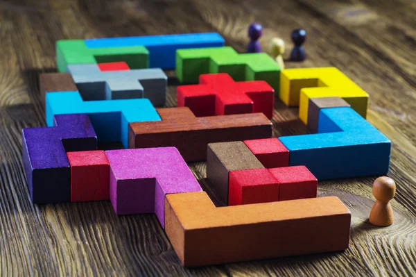 Labyrinth of colorful wooden blocks, tetris. — Stock Photo, Image