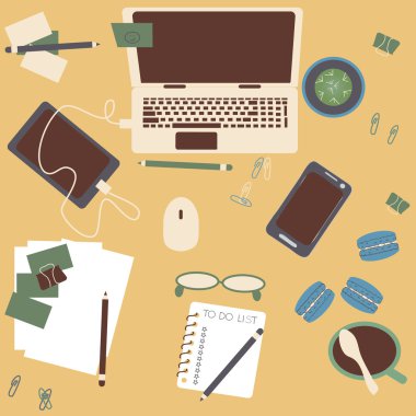 Tablo üstten görünüm dizüstü bilgisayar ile çalışma