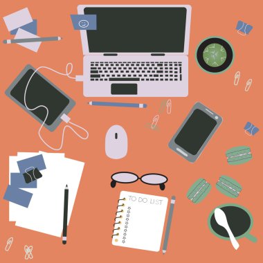 Tablo üstten görünüm dizüstü bilgisayar ile çalışma