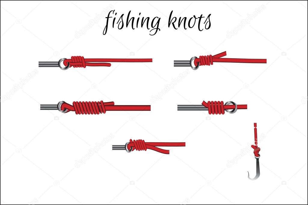 Fishing knots installed. Vector illustration on white background. 
