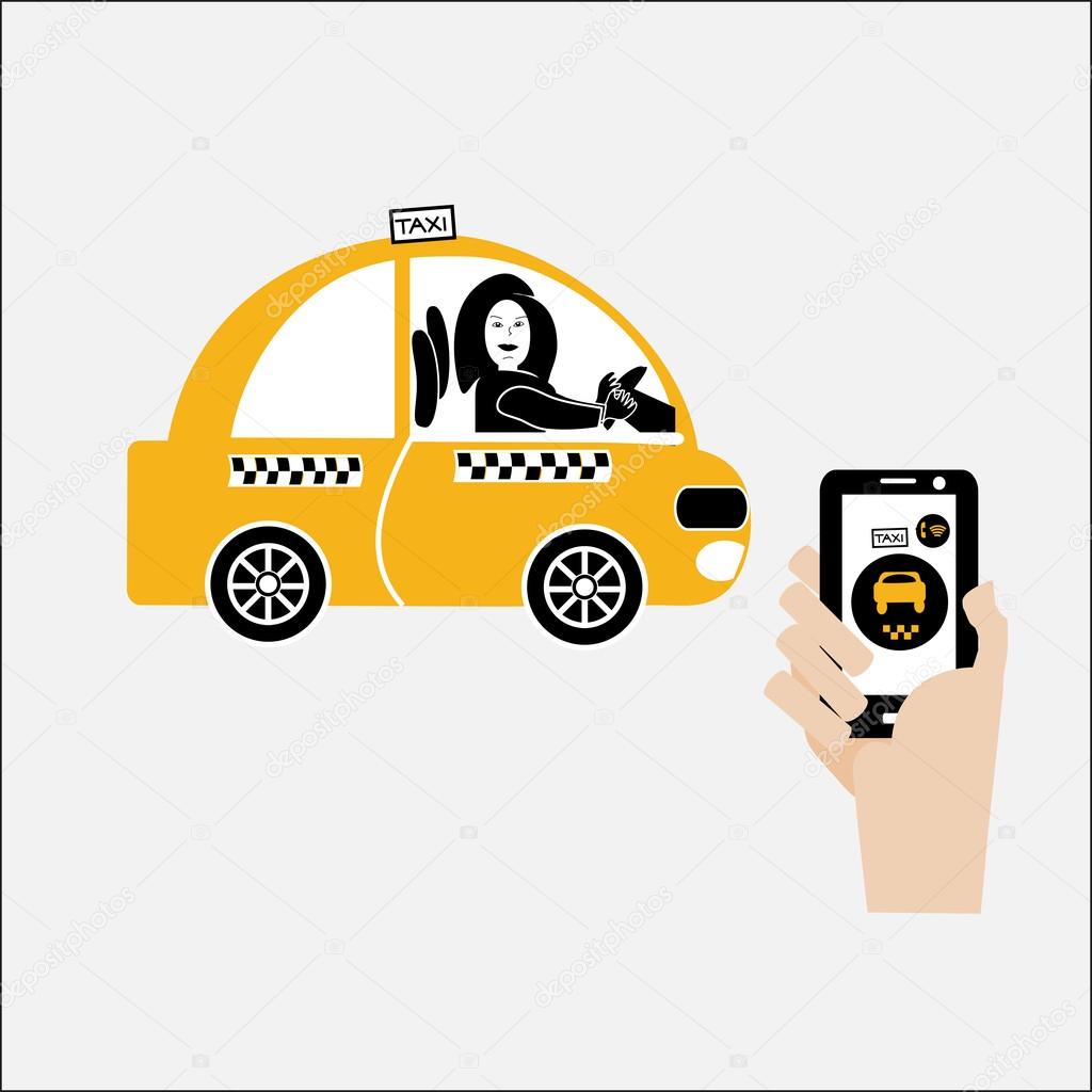 Hand holding a mobile phone, the display image by taxi