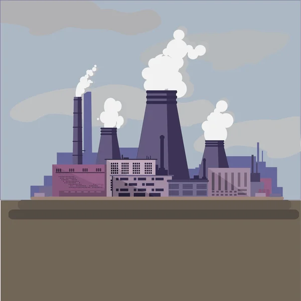 Ecologische ramp. Thermische elektriciteitscentrale, industriële fabriek, fabriek met rook uit de schoorsteen, milieuvervuiling. — Stockvector
