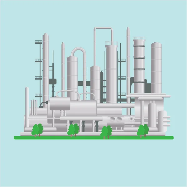 Planta de produção de petróleo, planta petroquímica, grande refinaria de petróleo, fabricação com construções metálicas . — Vetor de Stock