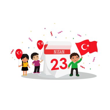 Cocuk Bayrami 23 nisan 'ın vektör illüstrasyonu, Türkçesi: 23 Nisan. Türk bayramına grafiksel tasarım çocuklar.