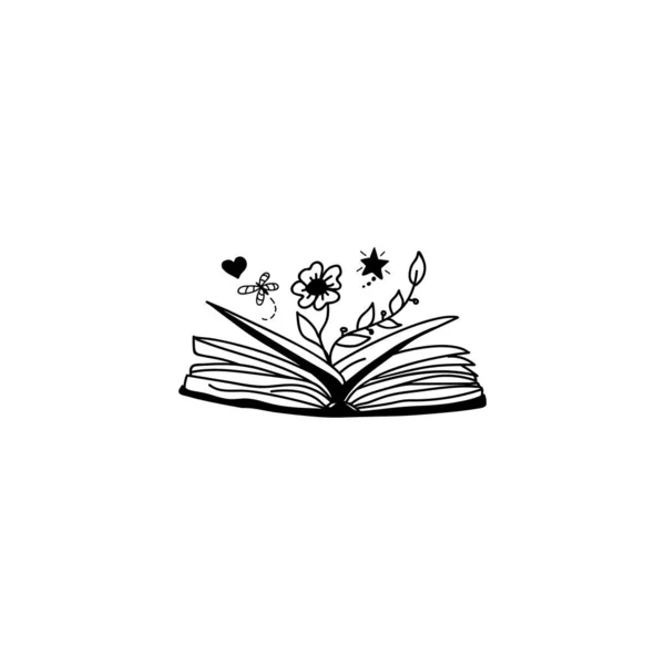 Livro Rejeitado Com Flores Estrelas Ilustração Vetorial Estilo Doodle Isolado — Vetor de Stock