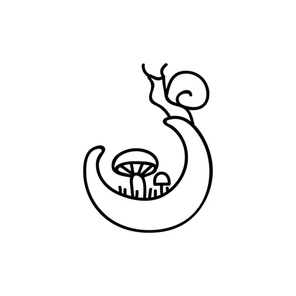 Caracol Desenhado Mão Lua Ilustração Vetorial Doodle Isole Fundo Branco —  Vetores de Stock