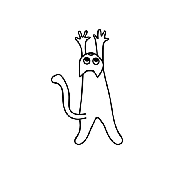 Одноручная Рисованная Кошка Смешной Позе Дудл Векторная Иллюстрация Изолированный Белом — стоковый вектор