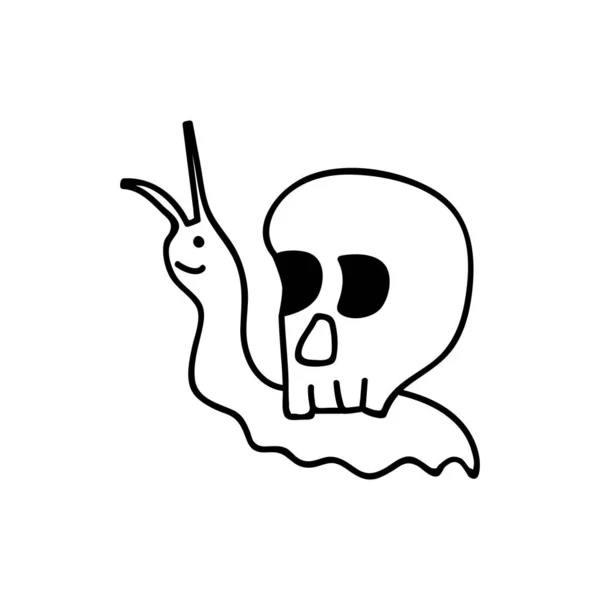 Escargot Dessiné Main Avec Crâne Sur Dos Illustration Vectorielle Doodle — Image vectorielle