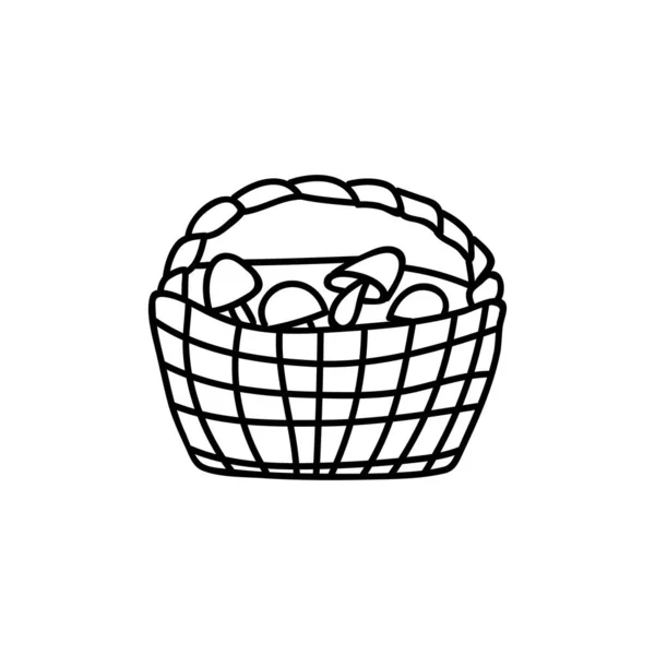 秋の装飾のためのキノコの単手描きバスケット 落書きベクトルイラスト 白い背景に隔離された — ストックベクタ