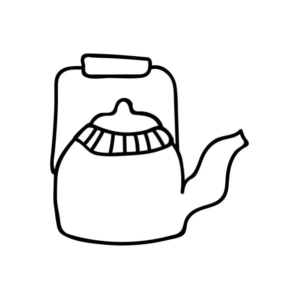 Tek Elli Çaydanlık Doodle Vektör Çizimi Beyaz Bir Arka Planda — Stok Vektör