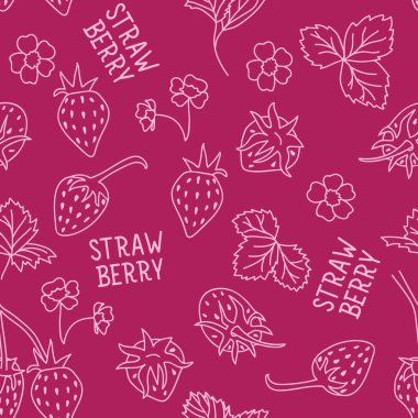 Kusursuz çilekli el çizimi vektör deseni. Mürekkep illüstrasyonu