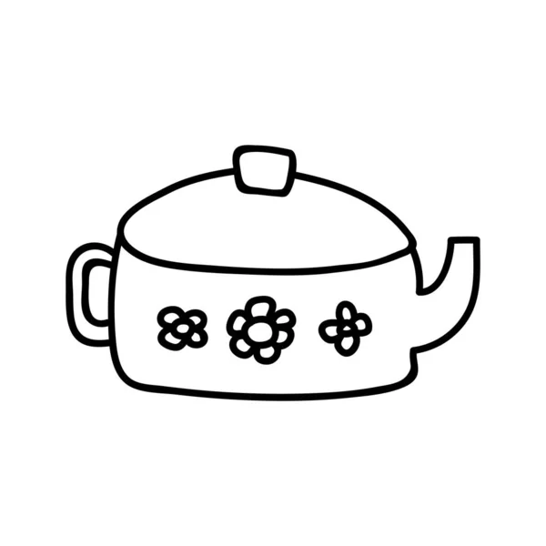 Одноручный Чайник Дудл Векторная Иллюстрация Изолированный Белом Фоне Гоблинкор — стоковый вектор